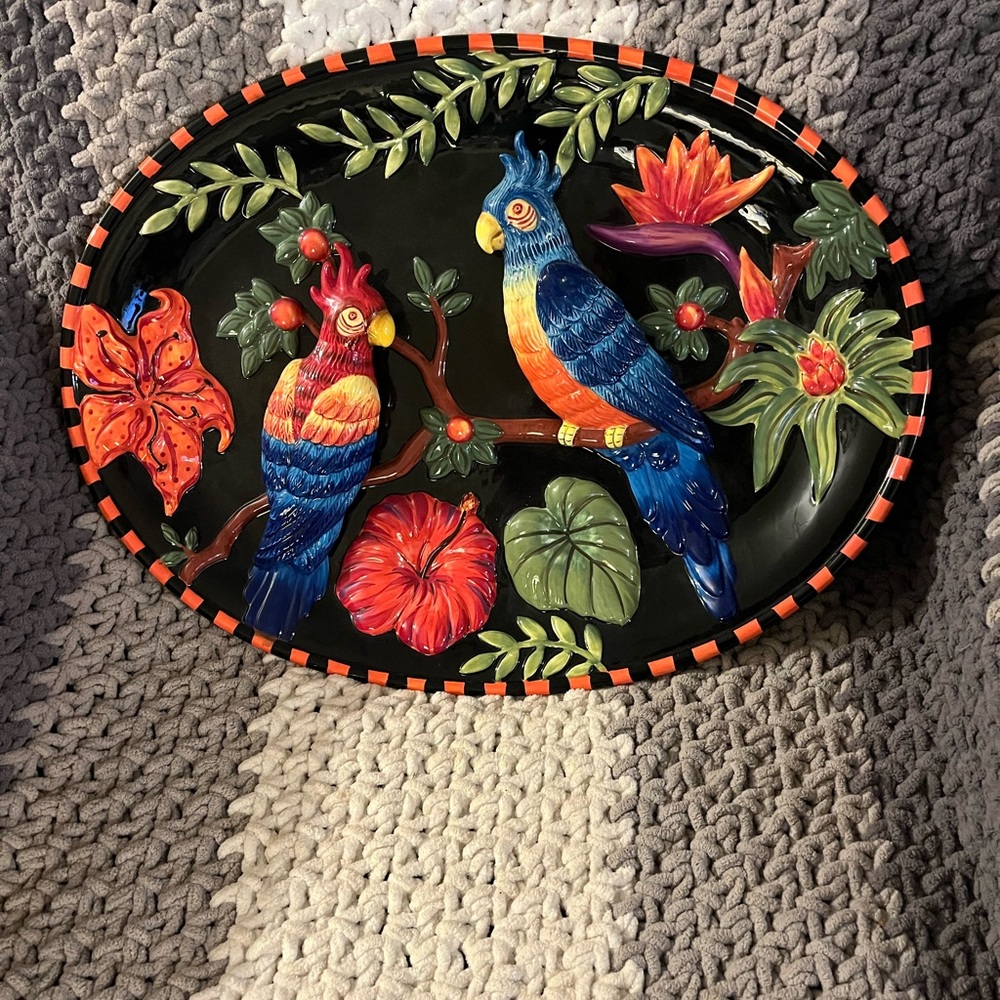 Vintage 3D Parrot Decorative Plate